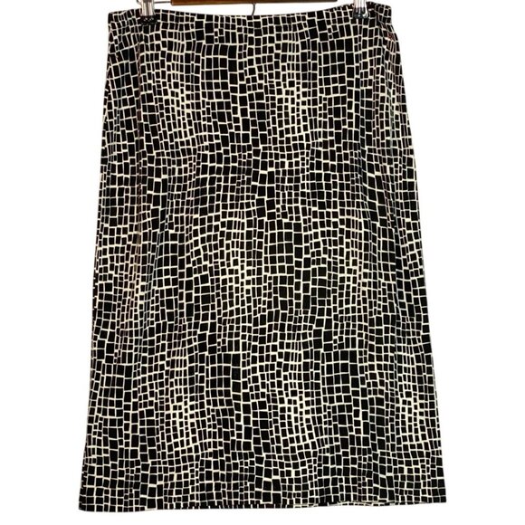 Vintage 90s Michael Kors Black & White Geometric Print Knee-Length Skirt Size 12 - Picture 3 of 6